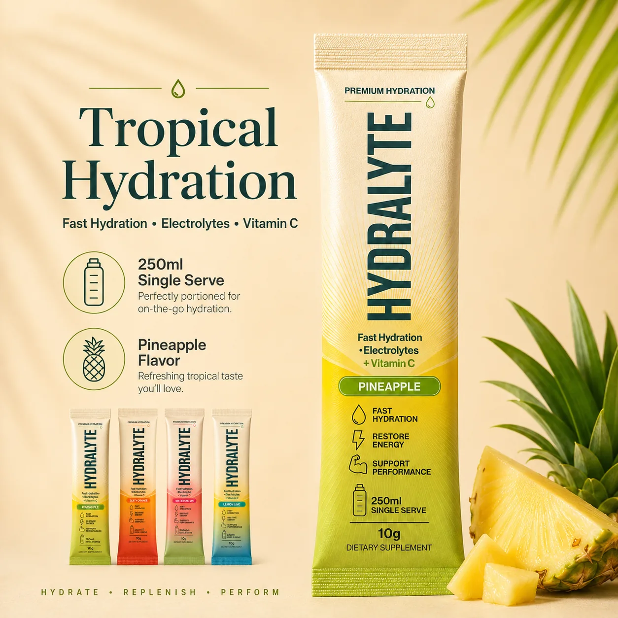 Hydralyte Pineapple tropical hydration campaign scene